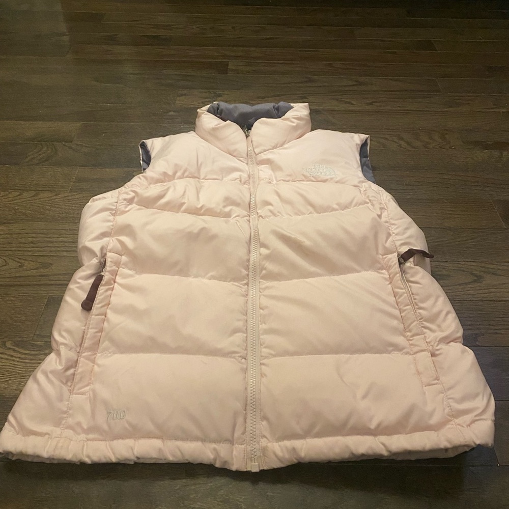 Pale pink North Face puffer vest